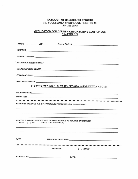 First page of the Commercial Zoning Application