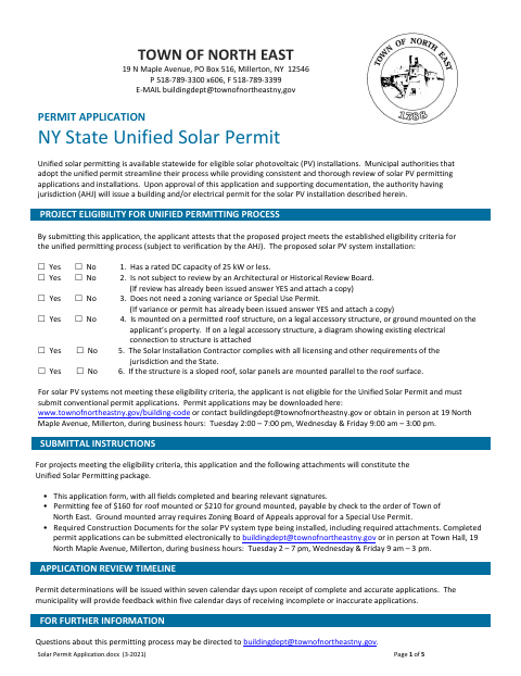 First page of the Solar Permit Application