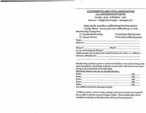 First page of the 2023 Pool Membership Form