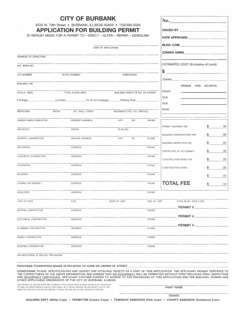 First page of the New Construction/Demo Permit Application