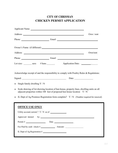 First page of the Chicken Permit Application