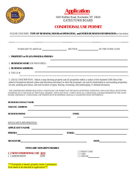 First page of the Gates Town Board Conditional Use Permit Application