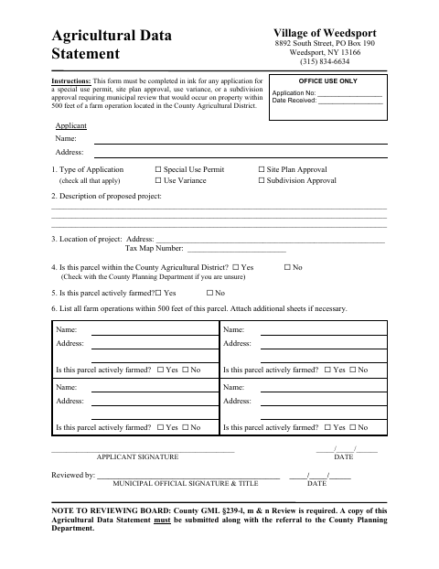 First page of the Agricultural Data Statement