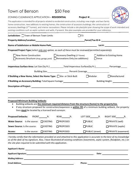 First page of the Zoning Clearance Application – Residential