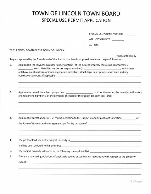 First page of the Town Board Special Use Permit Application With SEQR
