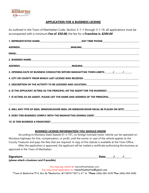 First page of the Business License Application
