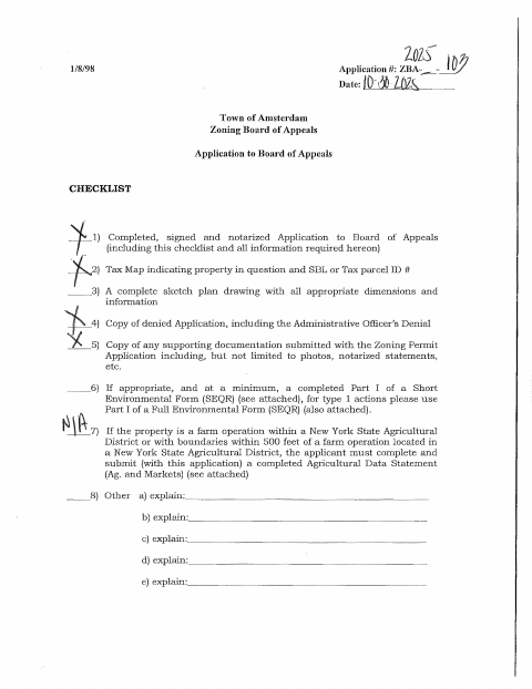First page of the Zoning Board of Appeals Application