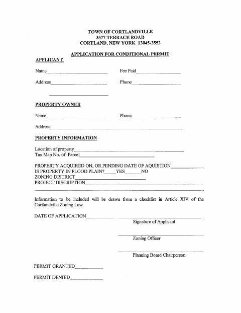 First page of the Conditional Permit Application