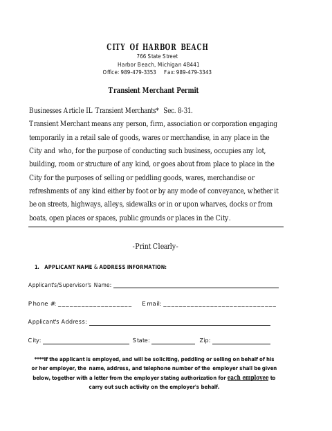 First page of the Transient Merchant Permit