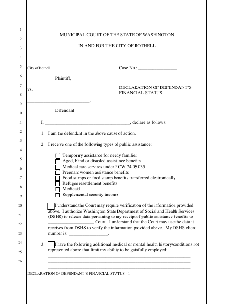 First page of the Declaration of Defendant’s Financial Status