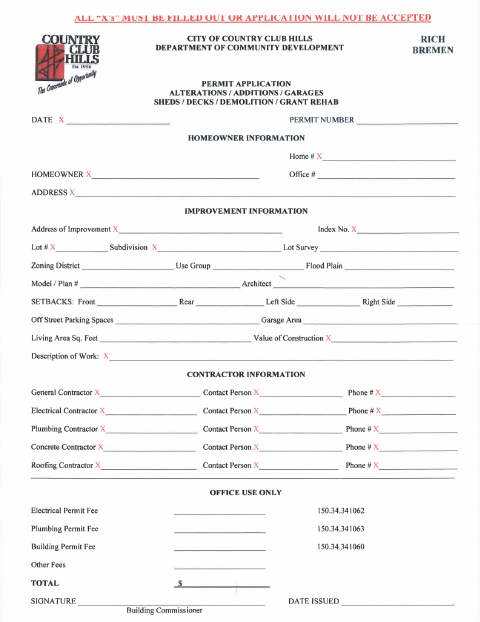 First page of the Permit Application