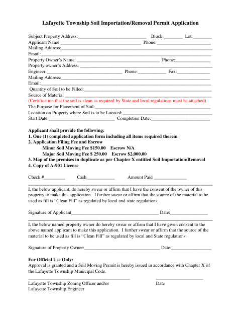 First page of the Soil Importation/Removal Permit Application