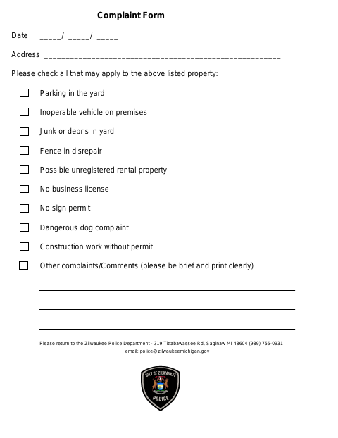 First page of the Police Complaint Form