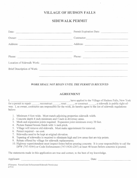 First page of the Sidewalk Permit