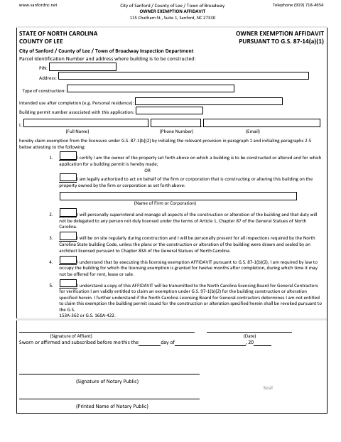 First page of the Owner Exemption Affidavit