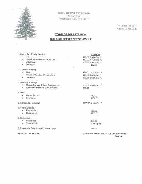 First page of the Building Permit Fee Schedule and Permit Application