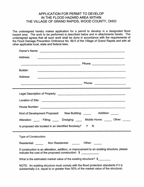 First page of the Flood Hazard Area Development Permit Application