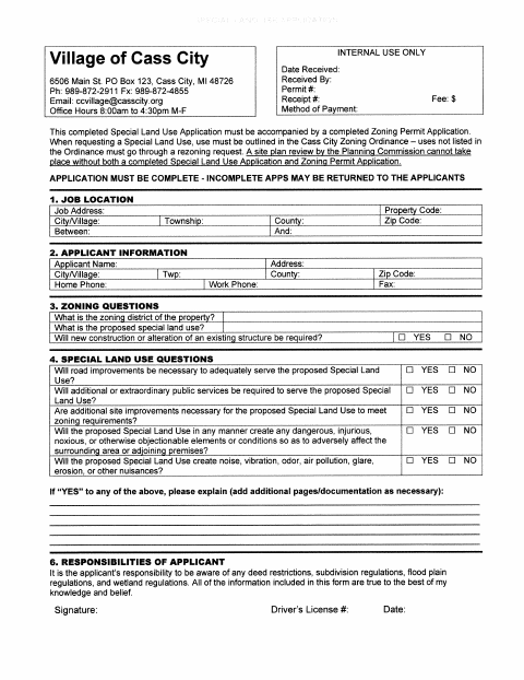 First page of the Special Land Use Application
