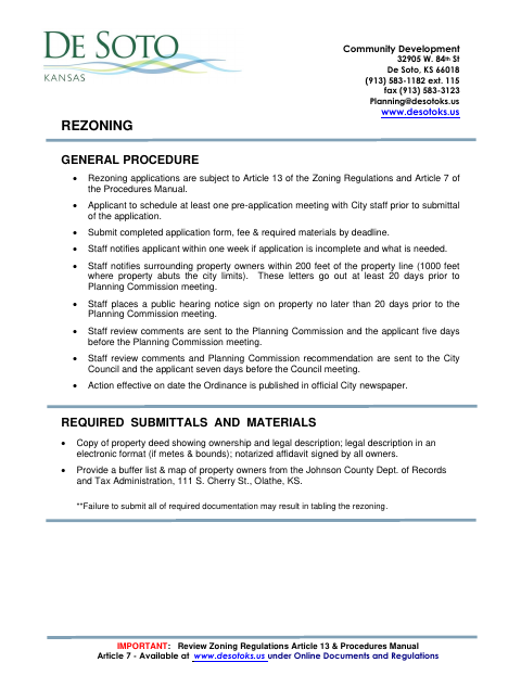 First page of the Rezoning Application and Proof of Ownership Affidavit
