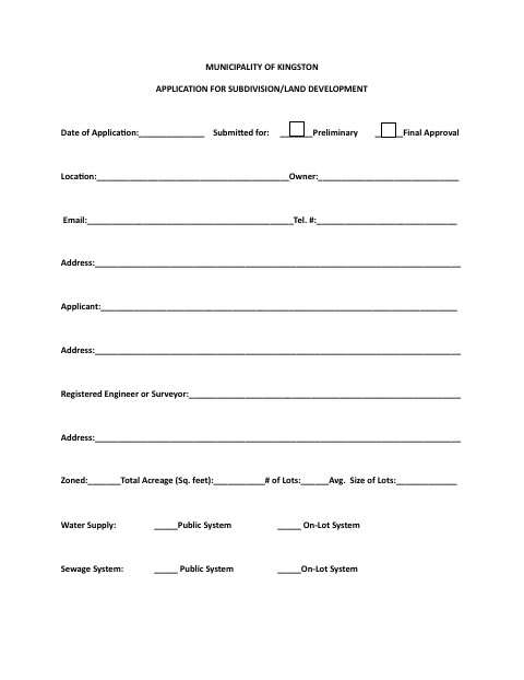 First page of the Subdivision/Land Development Application