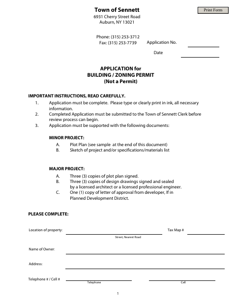 First page of the Application for Building/Zoning Permit