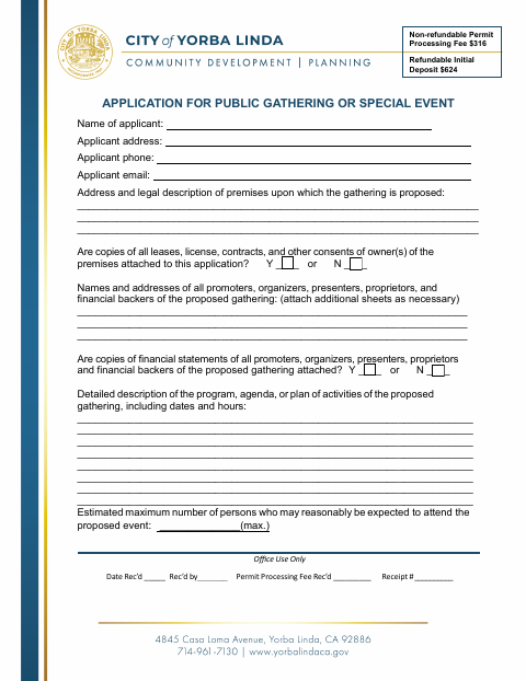First page of the Application For Public Gathering Or Special Event