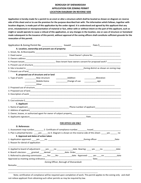 First page of the Application for Zoning Permit