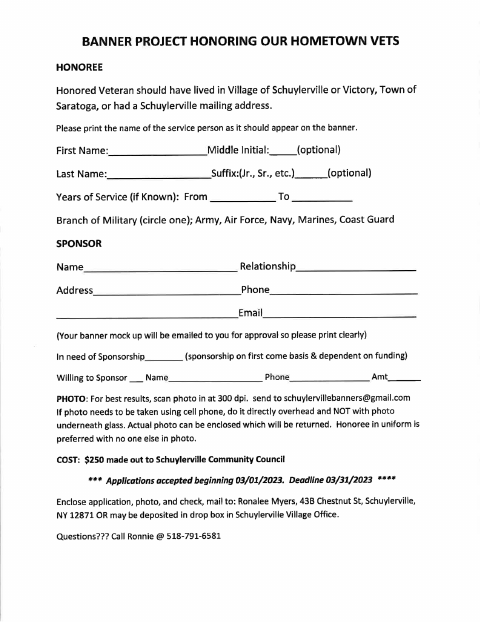 First page of the Veterans Banner Application