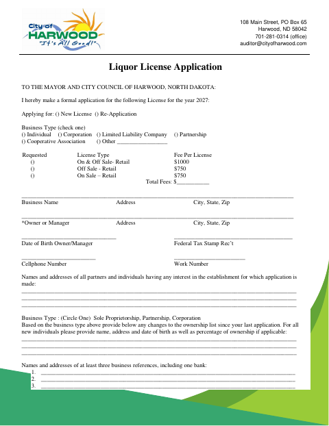 First page of the Liquor License Application