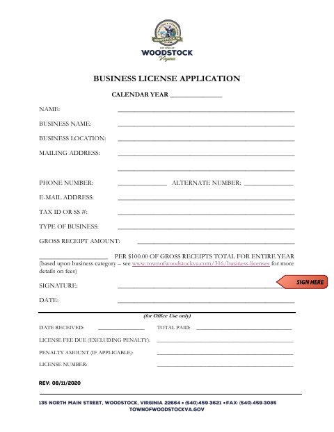 First page of the Business License Application