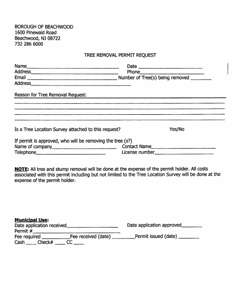 First page of the Tree Removal Permit Request