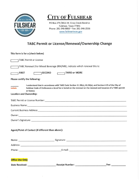 First page of the TABC Permit or License, Renewal, or Ownership Change