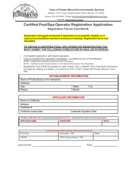 First page of the Certified Pool/Spa Operator Registration Application