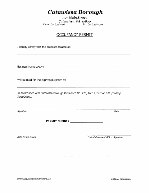 First page of the Occupancy Permit