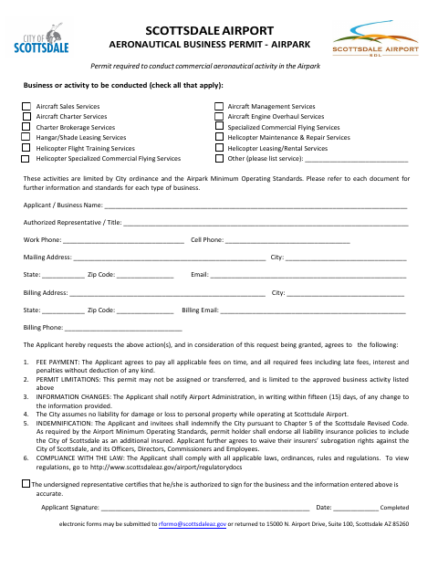 First page of the Aeronautical Business Permit – Airpark