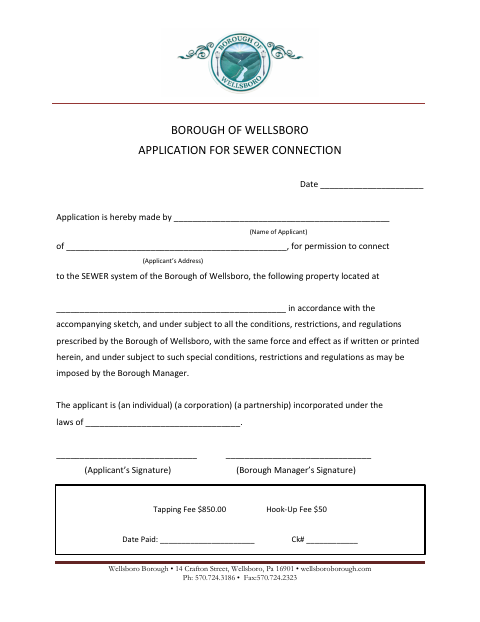 First page of the Application for Sewer Connection