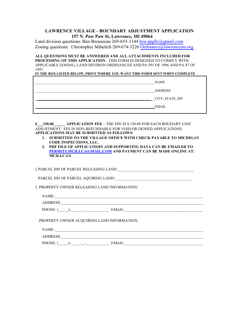 First page of the Boundary Adjustment Application