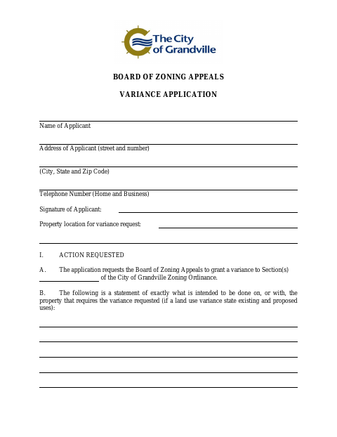 First page of the Board of Zoning Appeals Variance Application