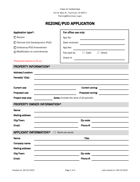 First page of the Rezone/PUD Application