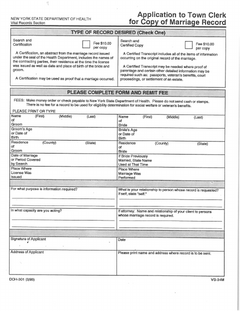 First page of the Application for Copy of Marriage Record