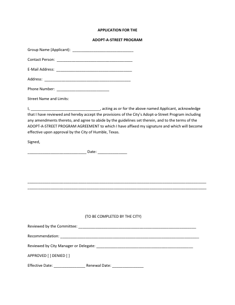 First page of the Application for the Adopt-A-Street Program