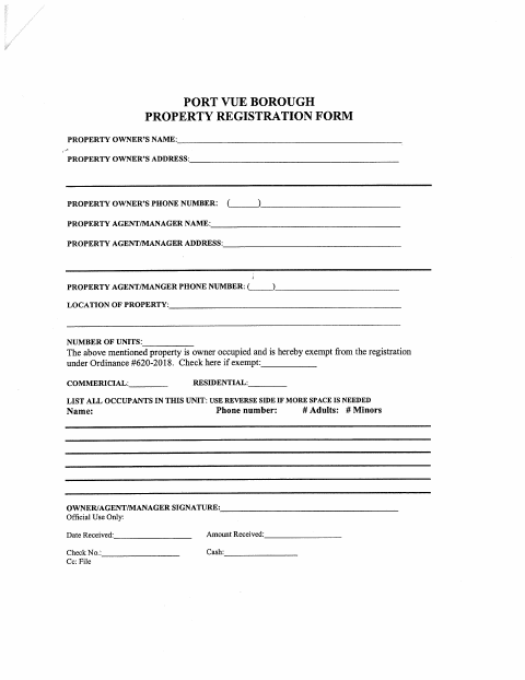 First page of the Property Registration Form