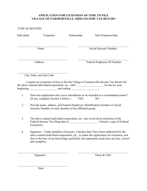 First page of the Application for Extension of Time to File
