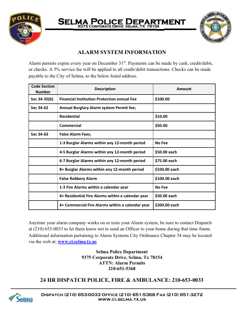 First page of the Alarm System Application/Permit