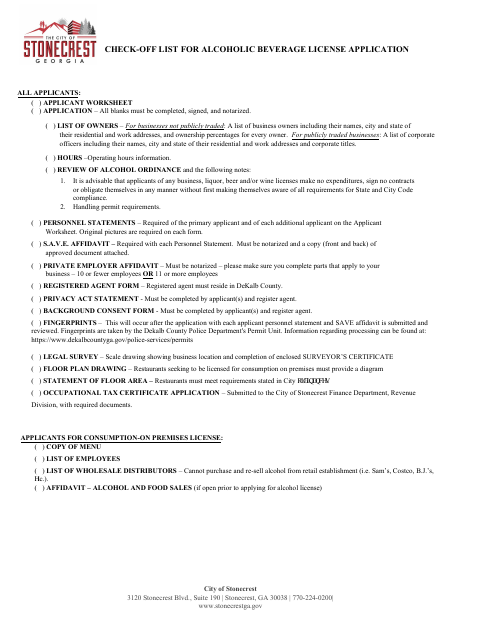 First page of the Alcohol Beverage License Application