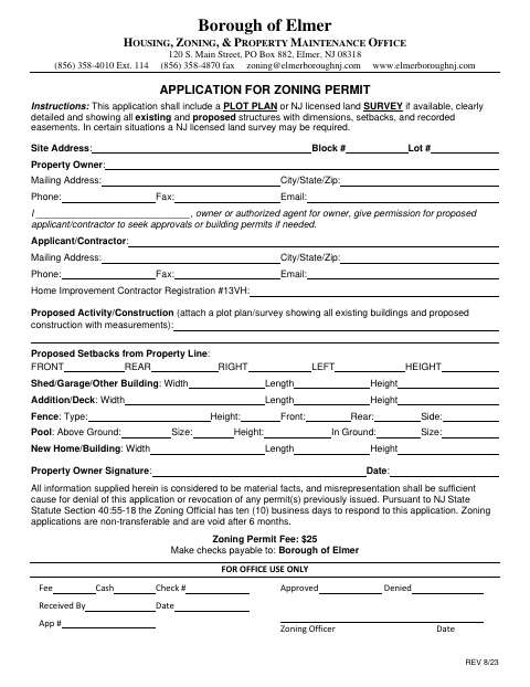 First page of the Application for Zoning Permit