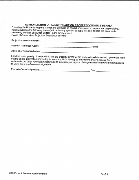 First page of the Authorization of Agent Form