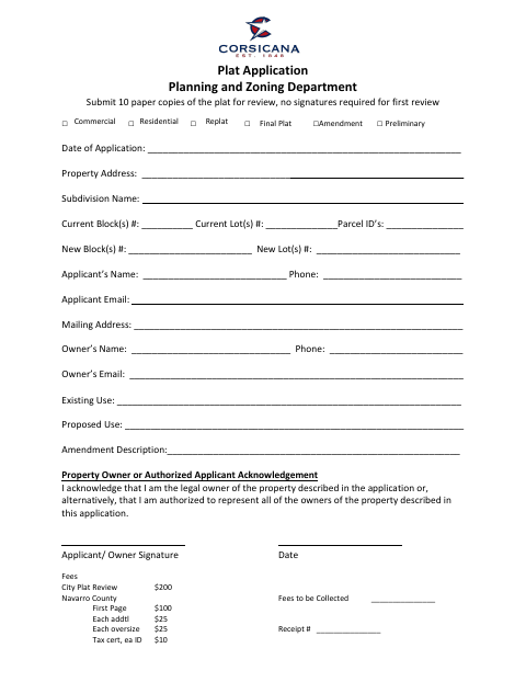 First page of the Plat Application