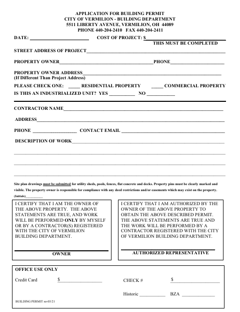 First page of the Application for Building Permit