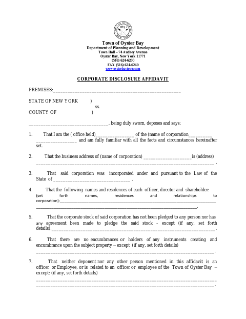 First page of the Corporate Disclosure Affidavit